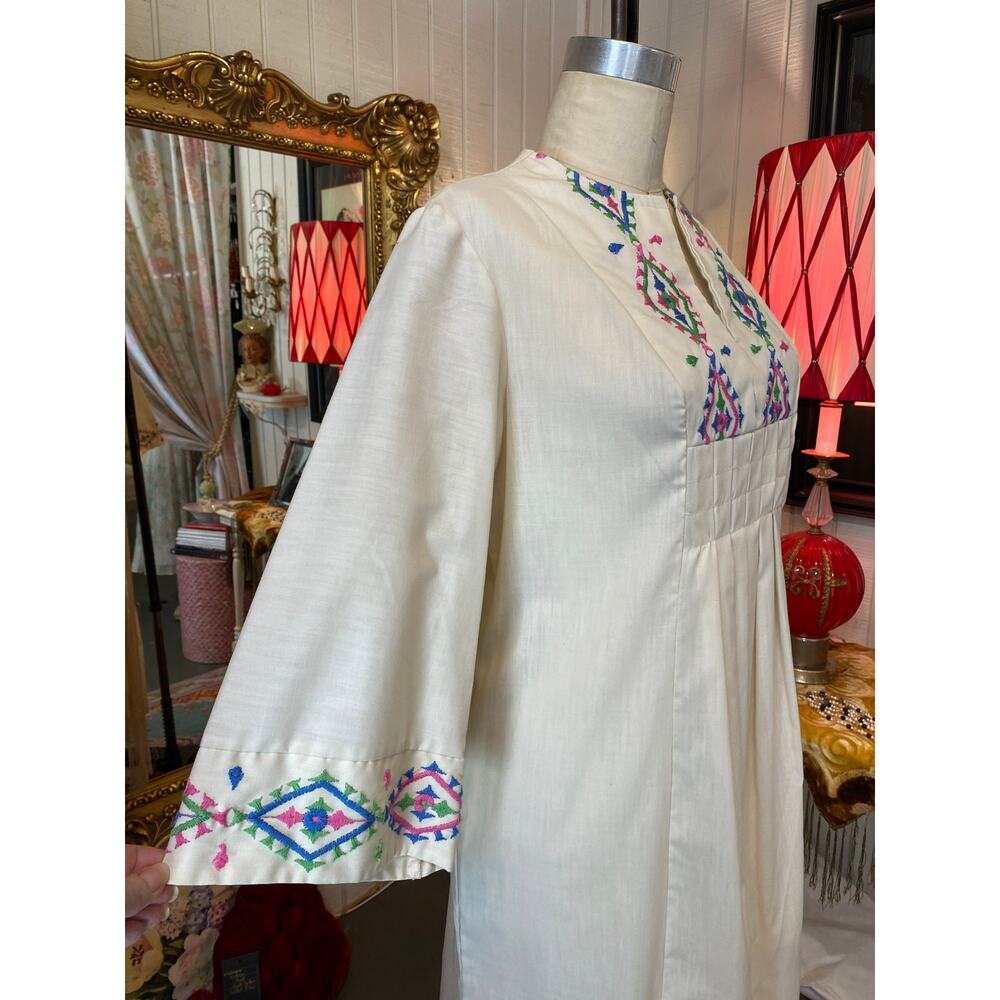 vintage 1970s cotton embroidered kaftan 70s loungewear southwestern maxi dress - Picture 5 of 10